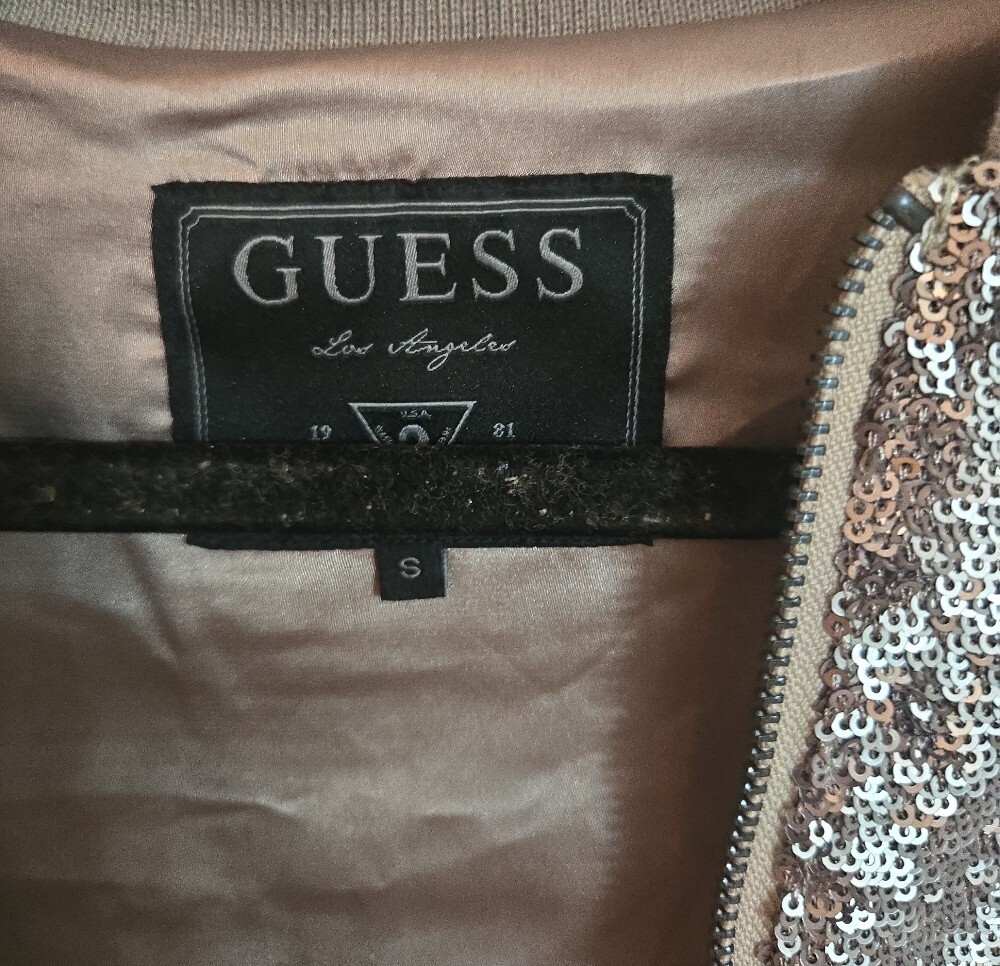 GUESS Metallic Silver Sequin Bomber Jacket - Picture 2 of 3